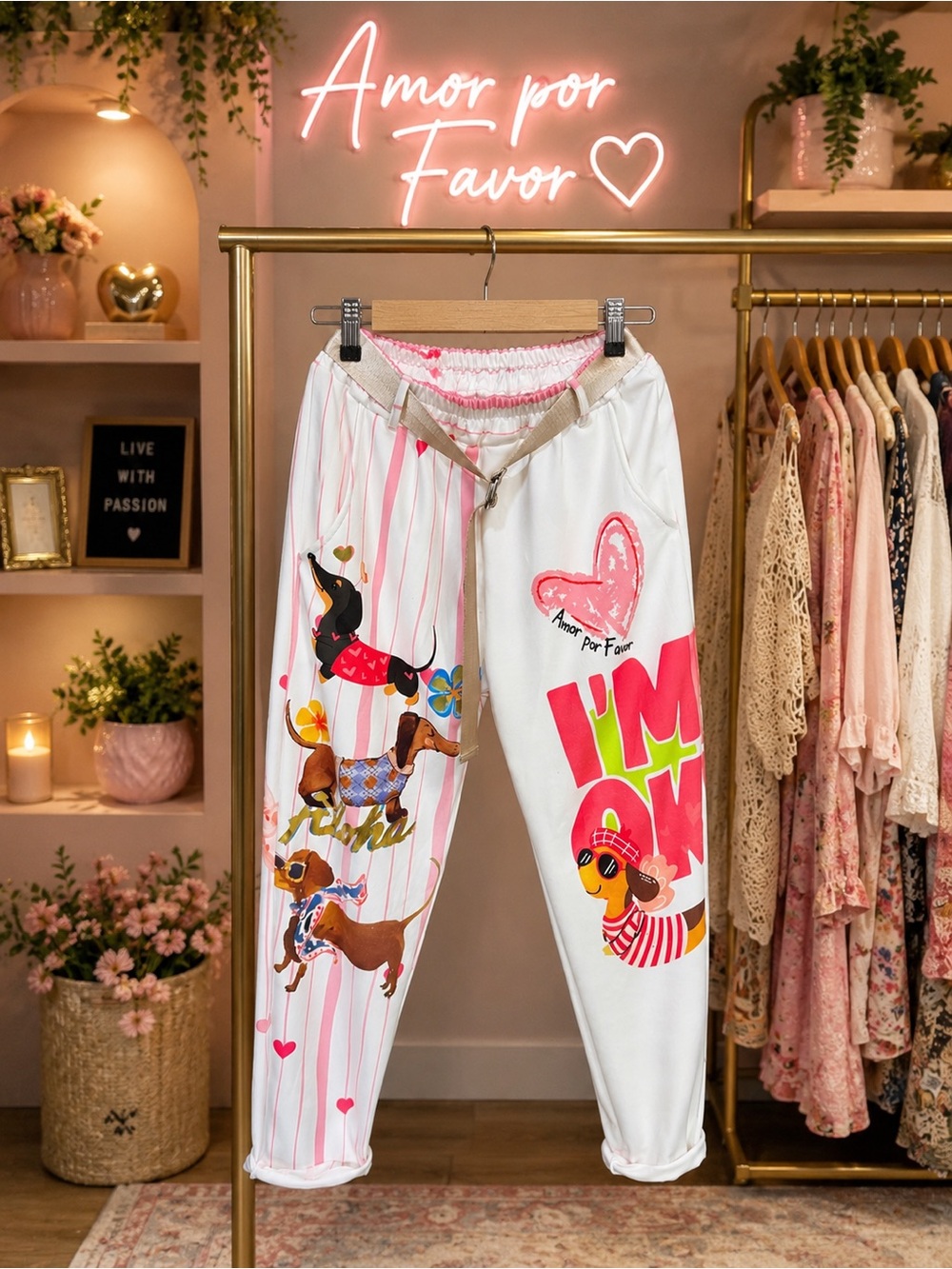 P08. From Italy 🇮🇹 Graphic dachshund Dog Print Joggers